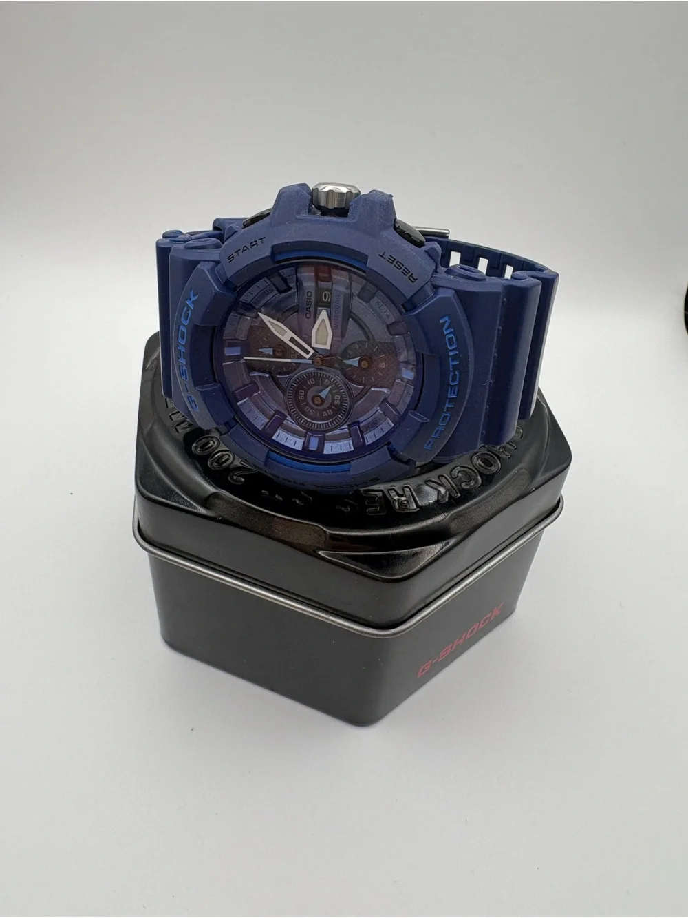 Casio G-Shock Resist Watch Blue on Blue In Box Analog Chronograph Date Dial